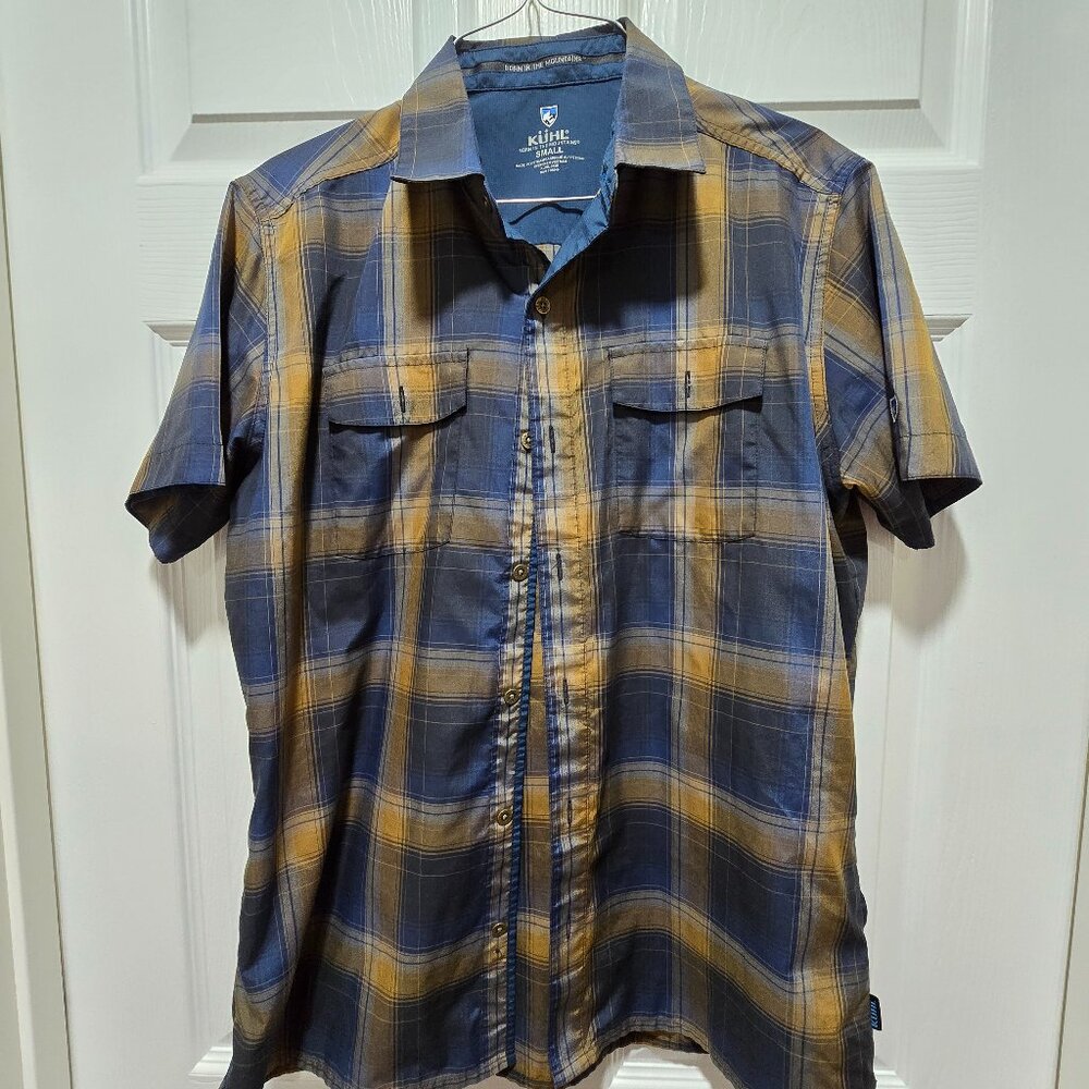 KUHL Shirt Men's SS Blue Plaid Hiking Outdoors Button Up Small